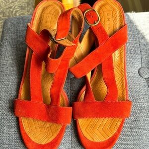 Chie Mihara Orange Red Suade Strap Wedge Heels in 40
